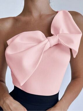 One-Shoulder Pink Bow bodysuit